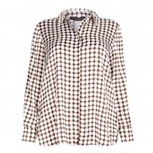 MARINA RINALDI Polka Dot Georgette Blouse Women's Size US 14 Brown White Button